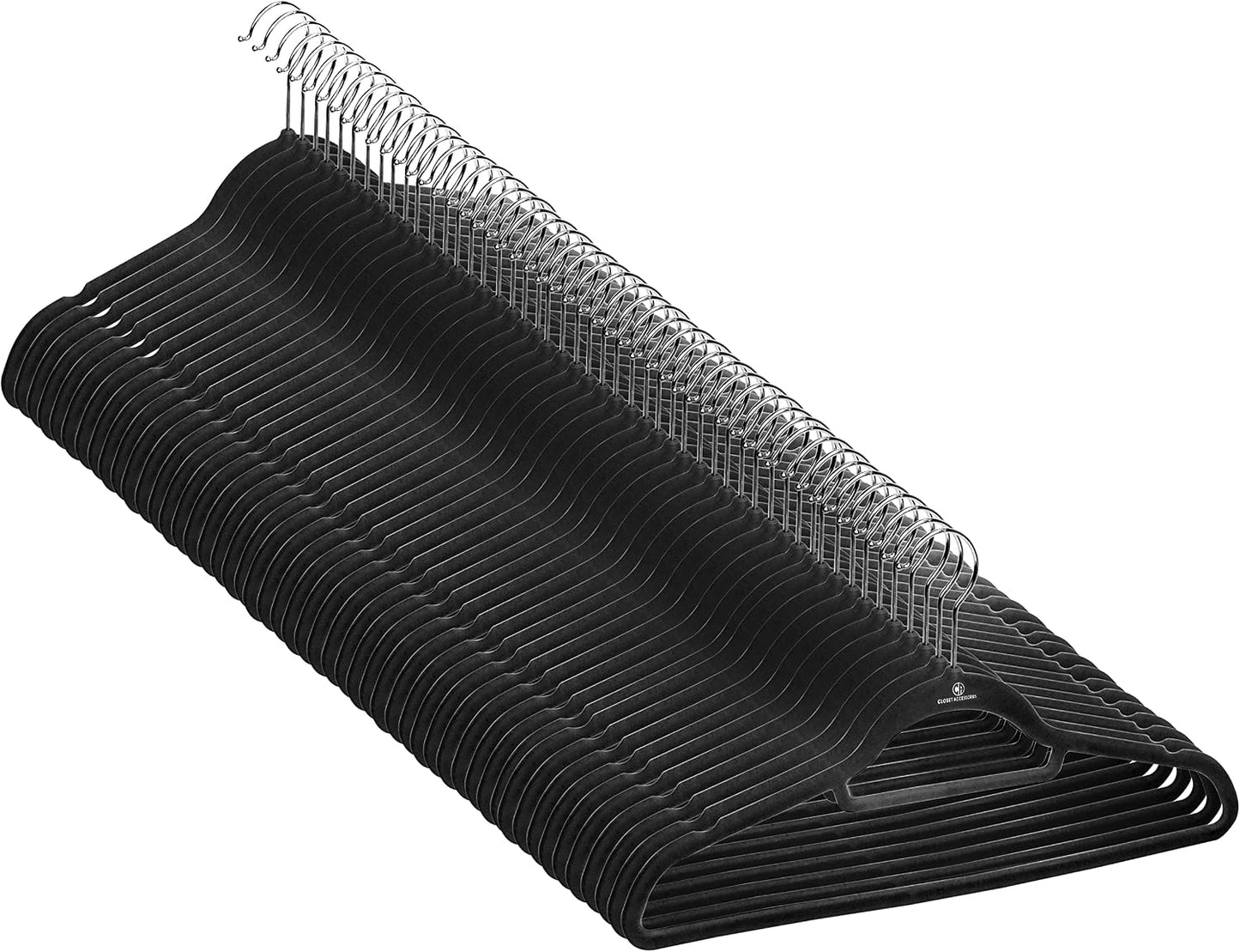 50 Perchas Terciopelo con Barra Corbata Gancho Cromado Negro