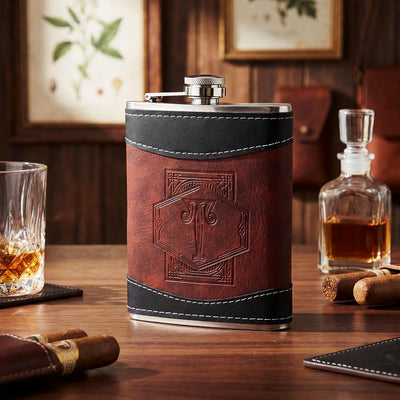 Frasco personalizado para padrinos de boda de acero inoxidable con monograma