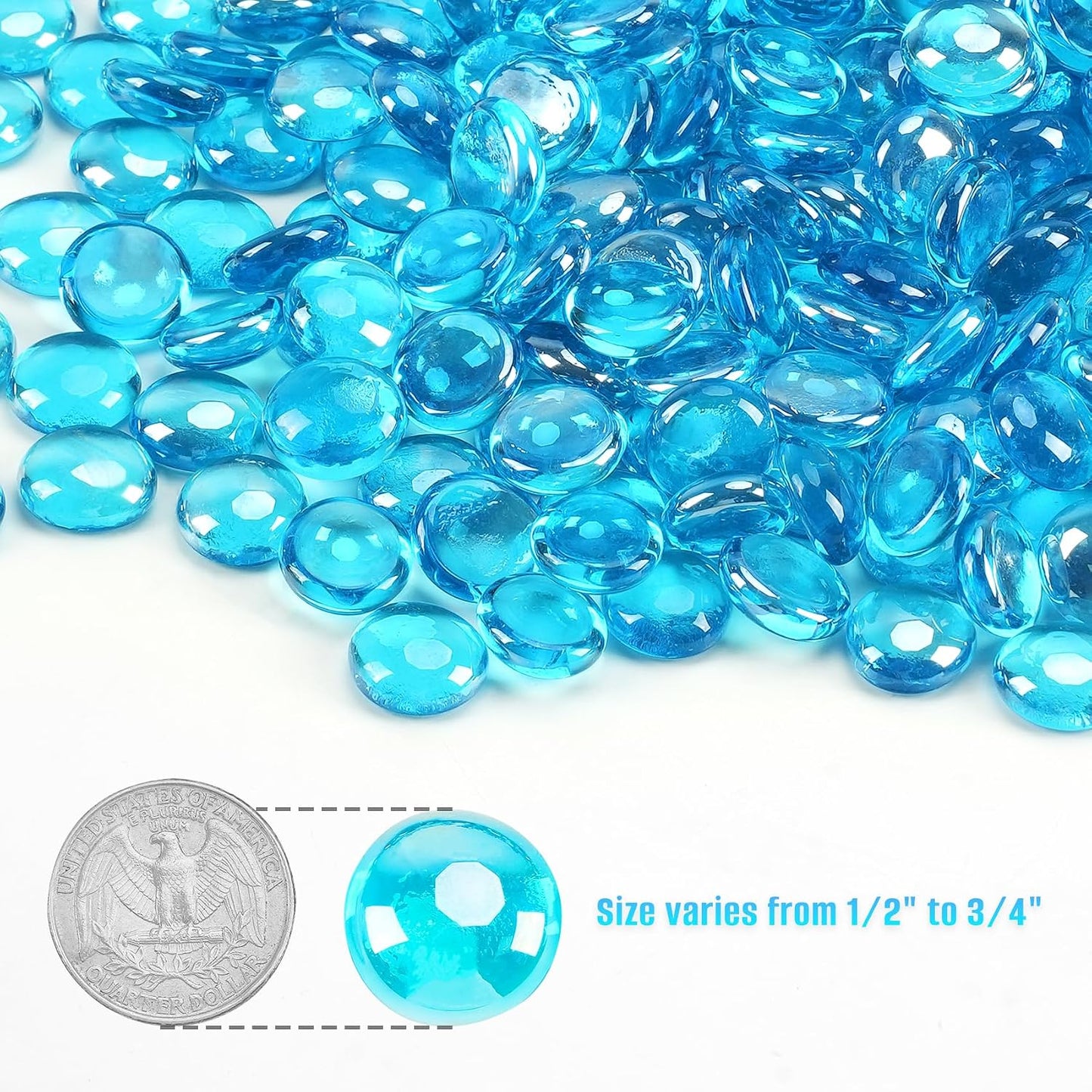 Cuentas vidrio 10lb redondas reflectantes 1/2pulg azul caribeño