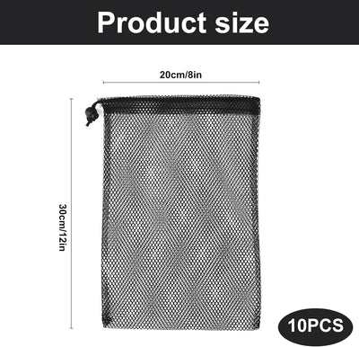 10 Bolsas Malla Negro 8x12" Almacenamiento Deportes