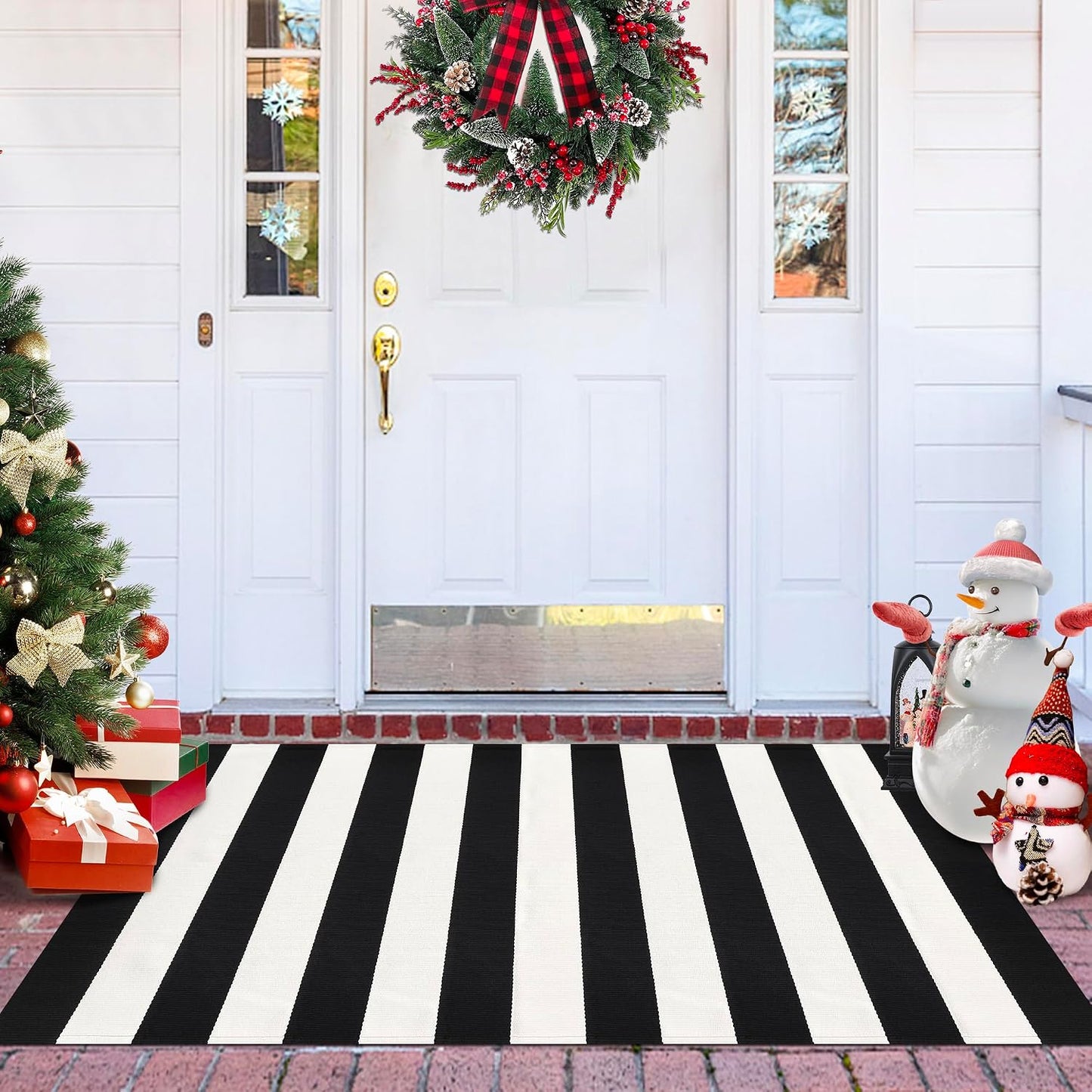 Alfombra puerta rayas blancas y negras 3x5ft algodón