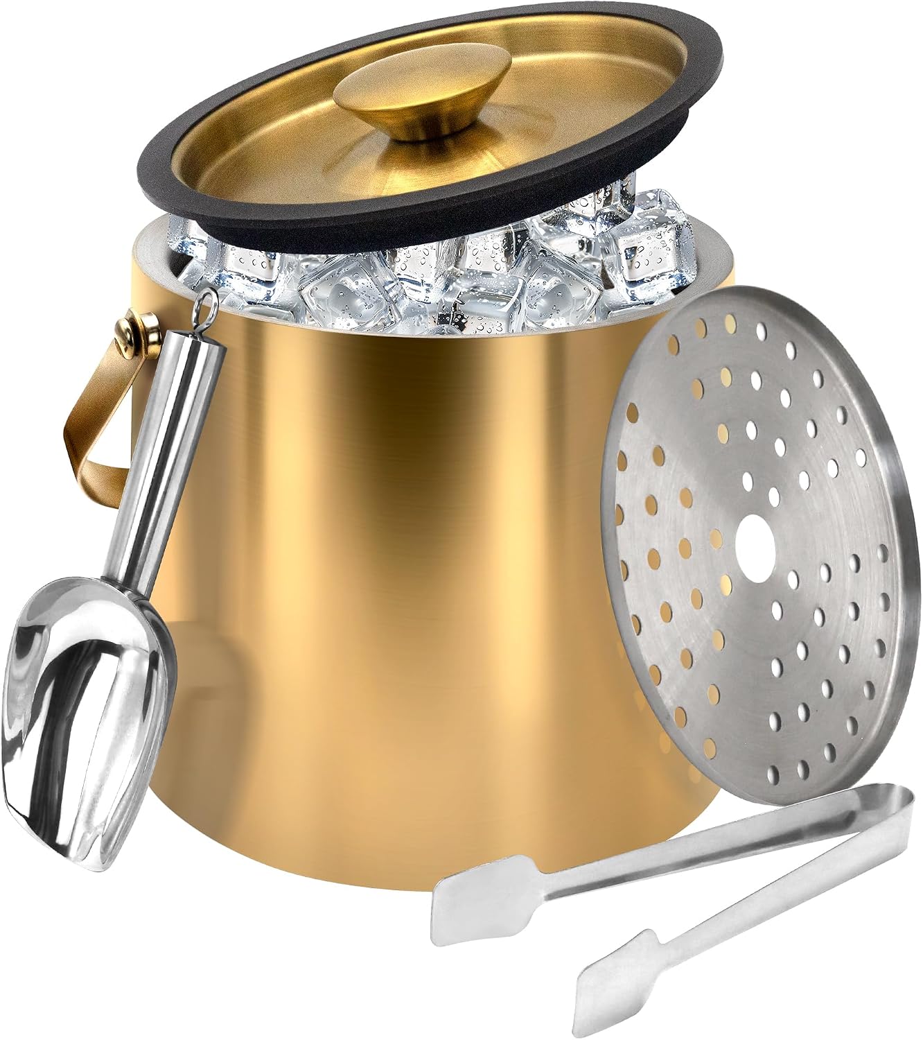 Cubo hielo acero inox 3.2L con tapa cuchara pinzas para fiestas