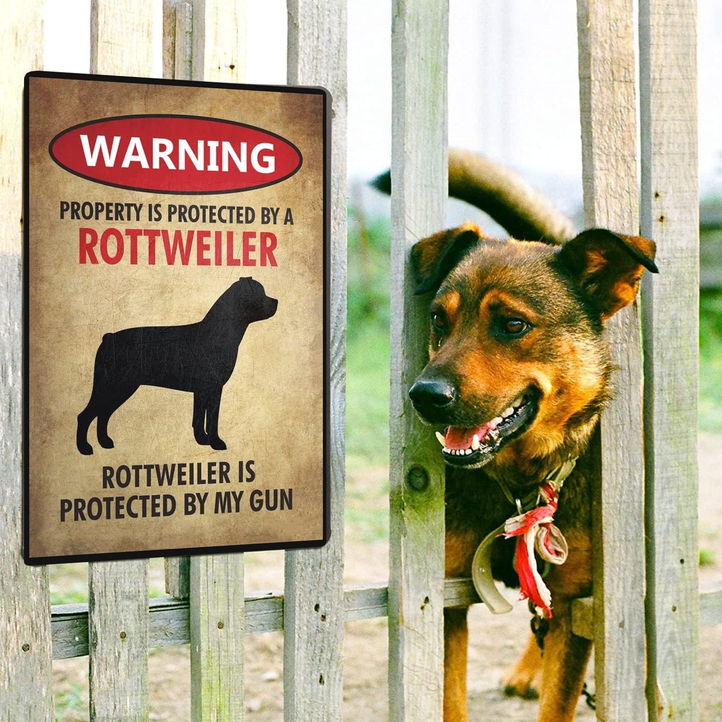 Letrero Rottweiler metal vintage al aire libre