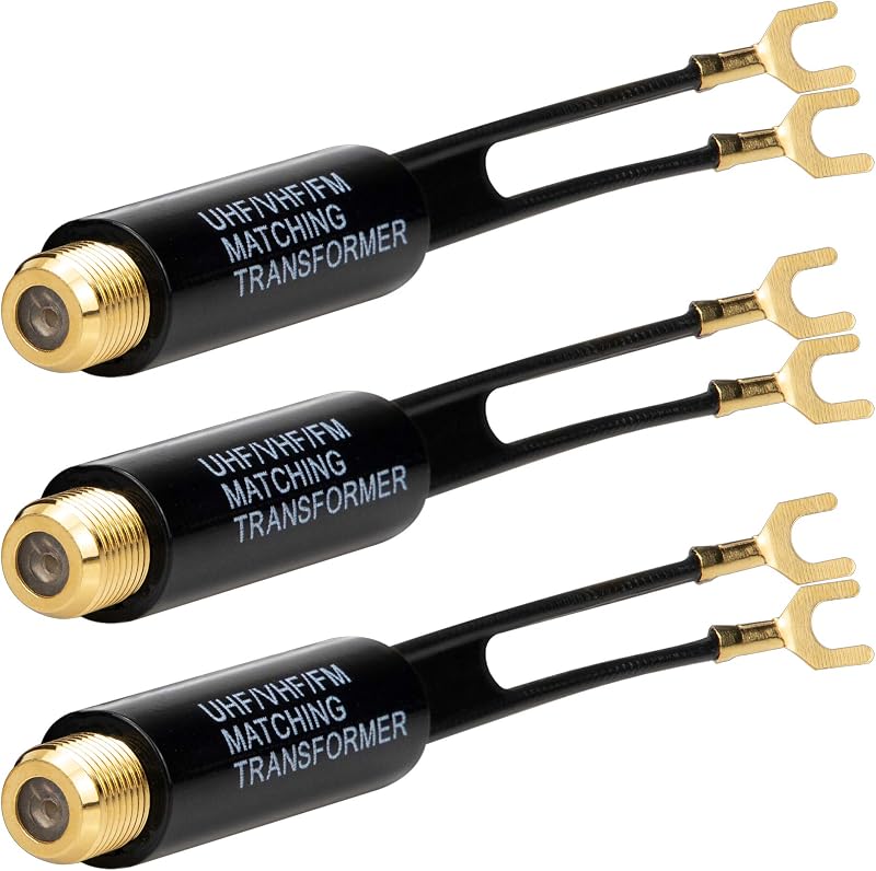 Transformador 75 a 300 ohmios con conector F hembra UHF/VHF/FM