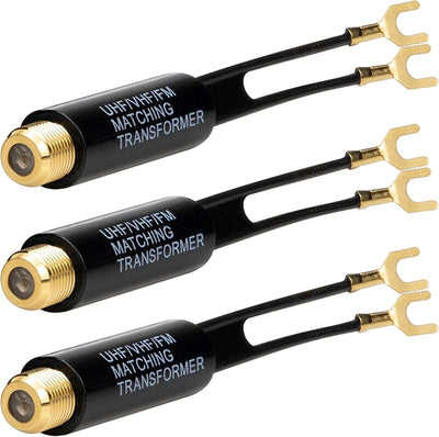 Transformador 75 a 300 ohmios con conector F hembra UHF/VHF/FM
