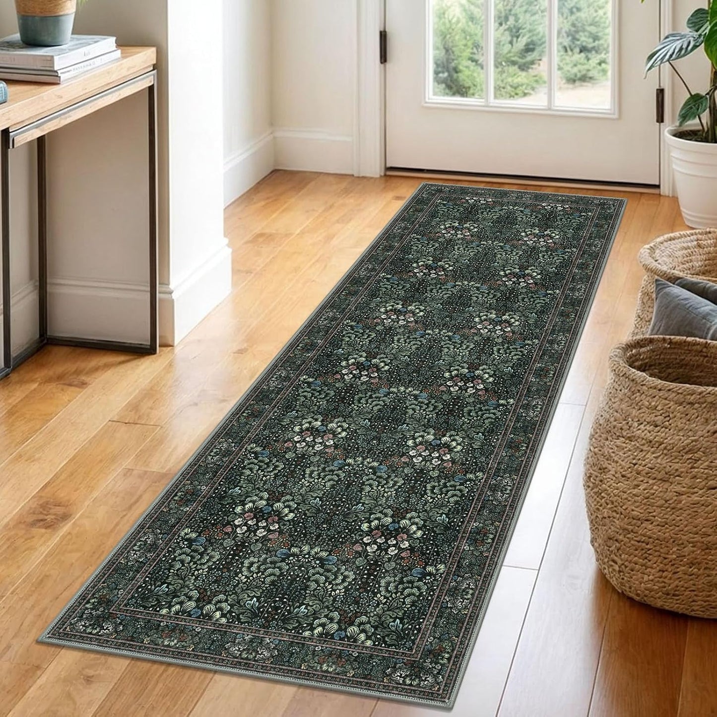 Alfombra pasillo 2x6ft color verde oscuro antiderrap