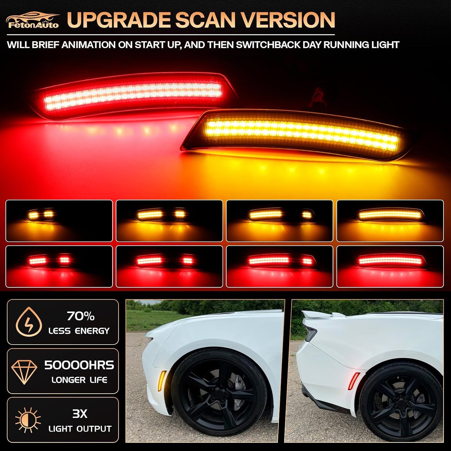Luces secuenciales LED ámbar rojas para Chevy Camaro 2016-23