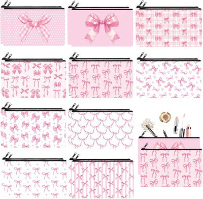 20 Bolsas Cosméticos Lona con Cremallera 7x4.3pulg Lazo Rosa