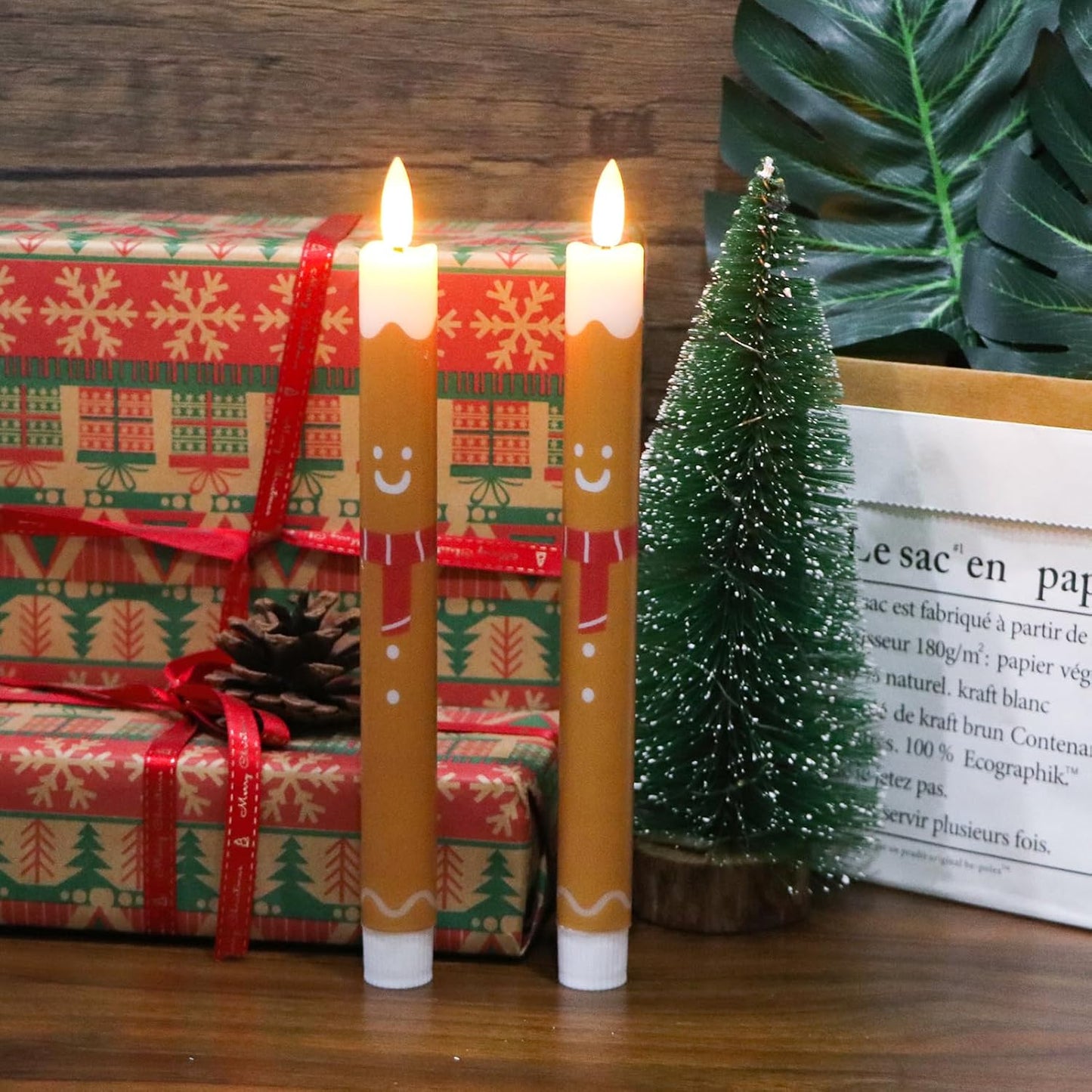 Velas cónicas navidad con temporizador 6h 2 candelabros led