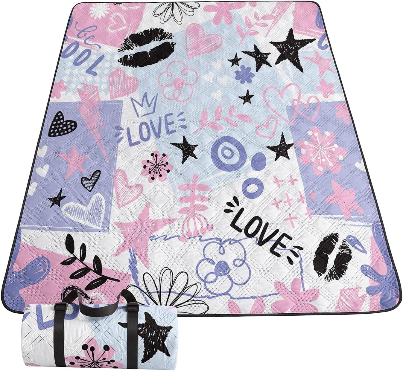 Manta picnic estampado grafiti rosa y morado impermeable