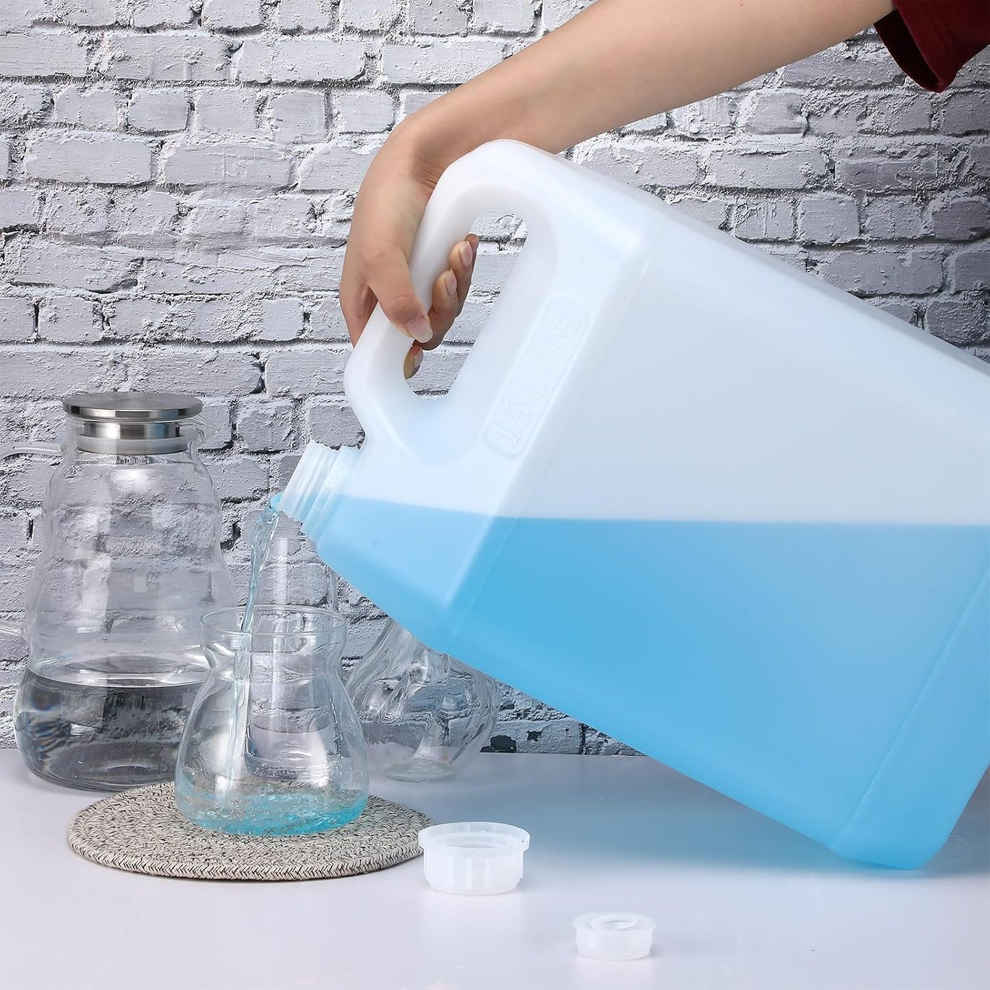 Jarras plástico 4gal con tapa contenedor HDPE