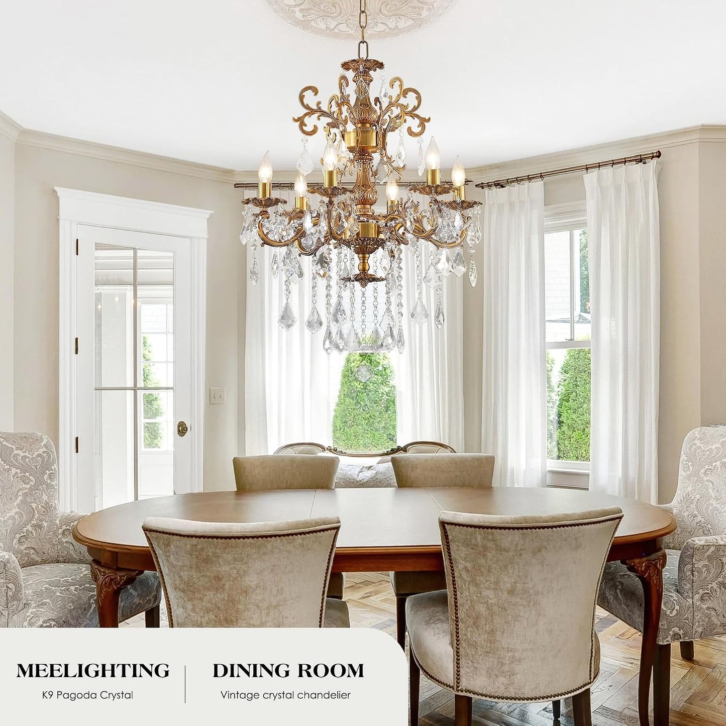 Candelabro cristal bronce 6 luces dorado 23pulg