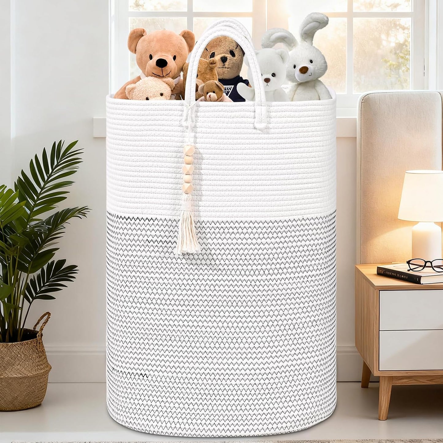 Cesta tejida para ropa y juguetes 100L con borla