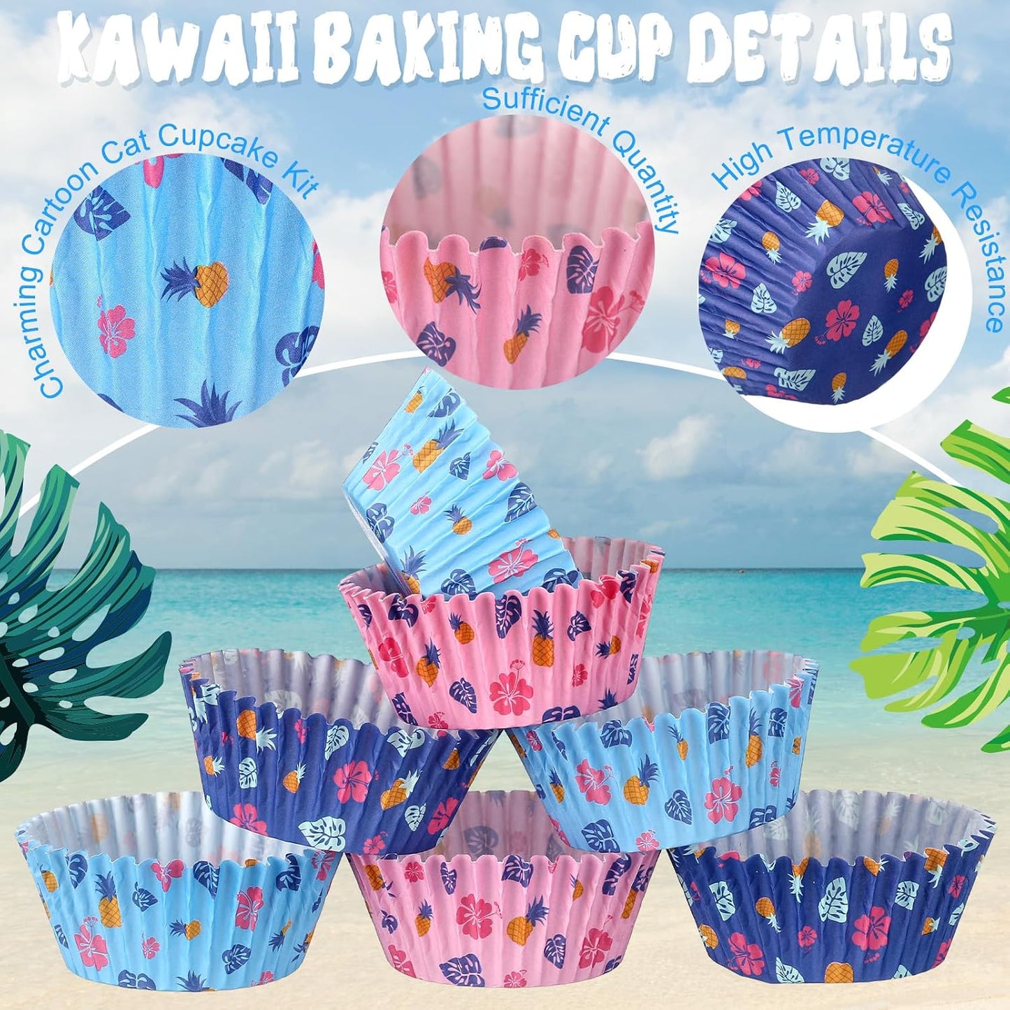 Forros Hawaianos Cupcakes Tazas Papel Azules Fiesta Playa