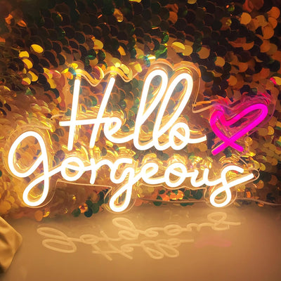Letrero neón LED Hello Gorgeous para dormitorio niña