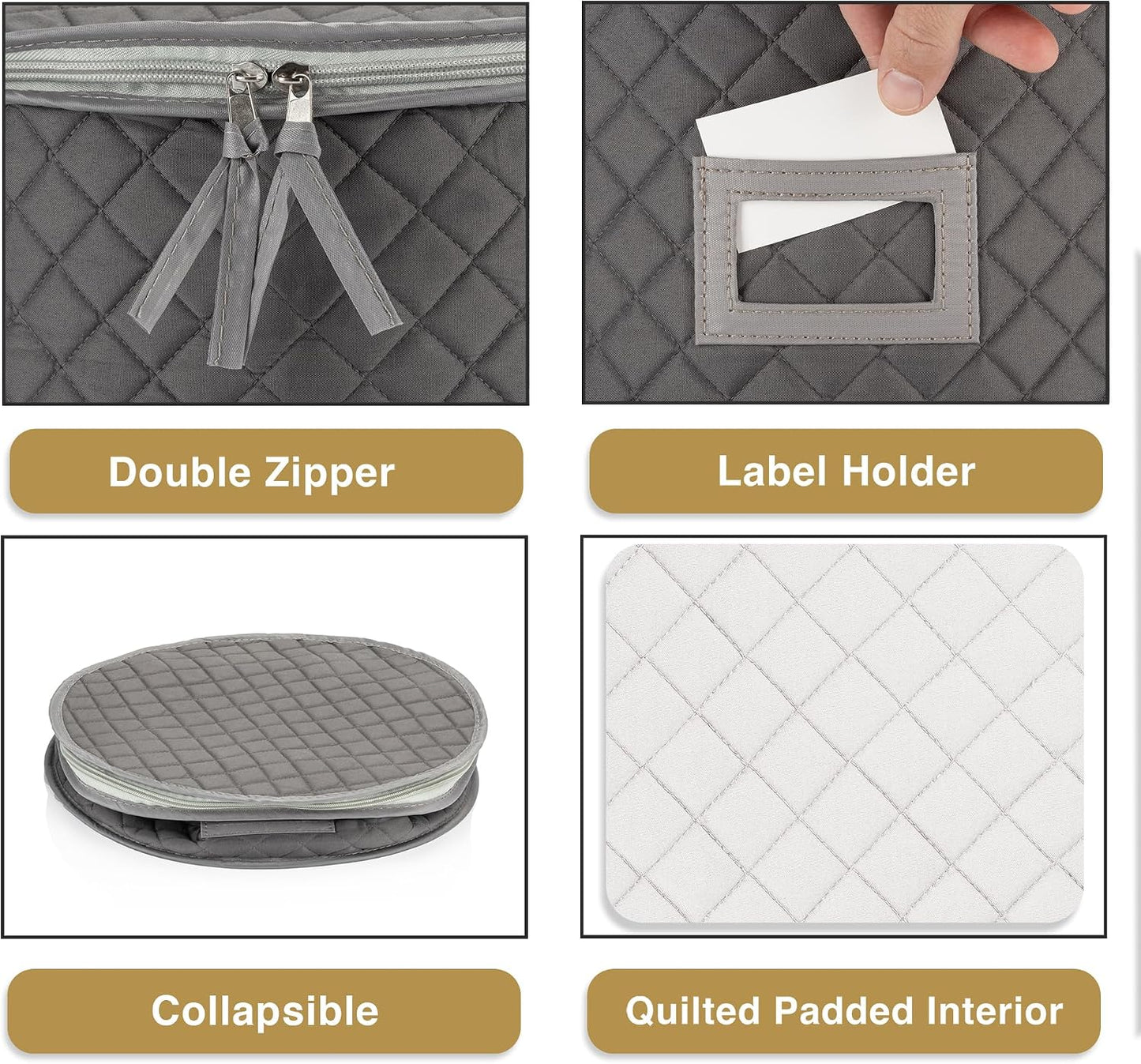 Estuche acolchado para platos 12x7" gris con 12 separadores