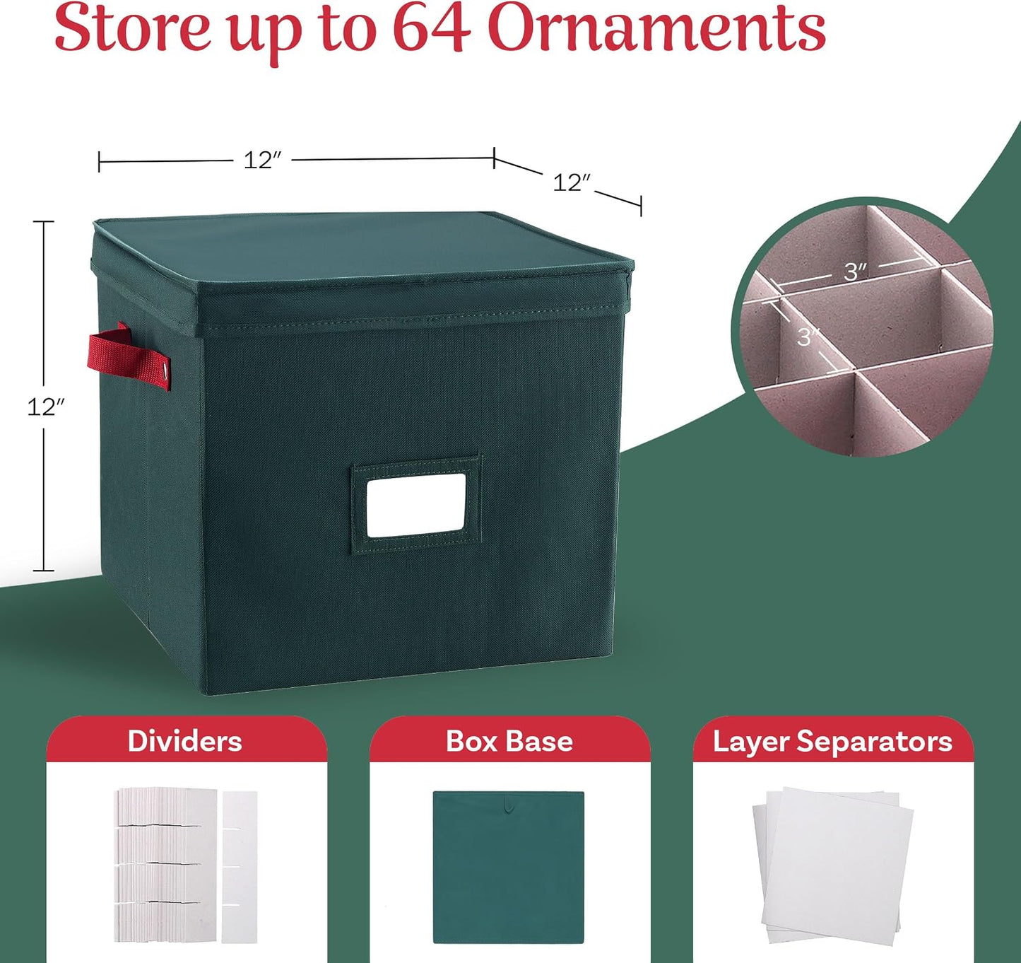 Caja almacenamiento cubo 64 compartimentos navidad verde