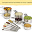 Set 12 Tazas y Cucharas Acero Inox 18/10 Apilables para Cocina
