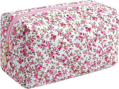 Bolsa maquillaje con cremallera flores portátil para mujer