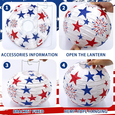 Linterna colgante patriótica estrella roja blanca azul