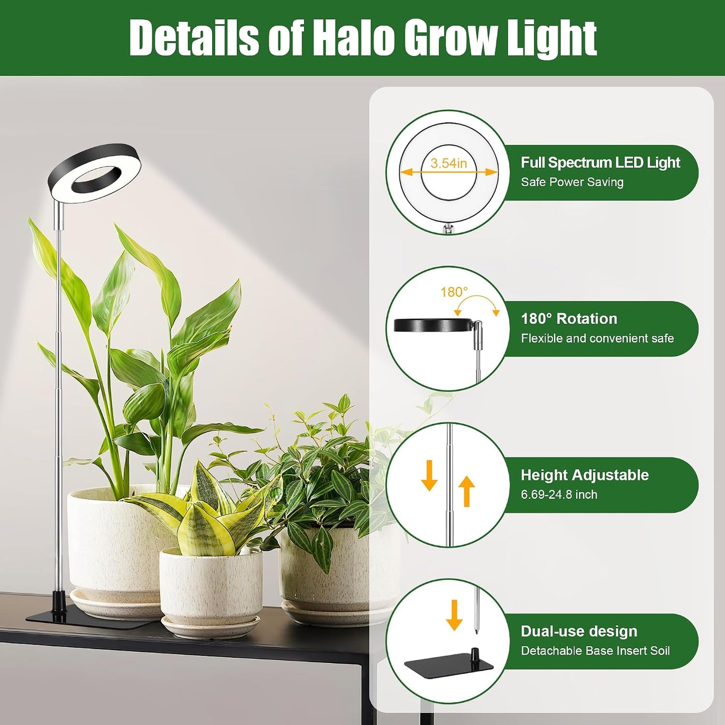 Luz cultivo interior 48 LED negro ajustable 3 modos 10 brillo