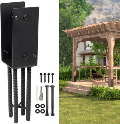 Soporte poste U metal 4x4pulg para valla madera negro