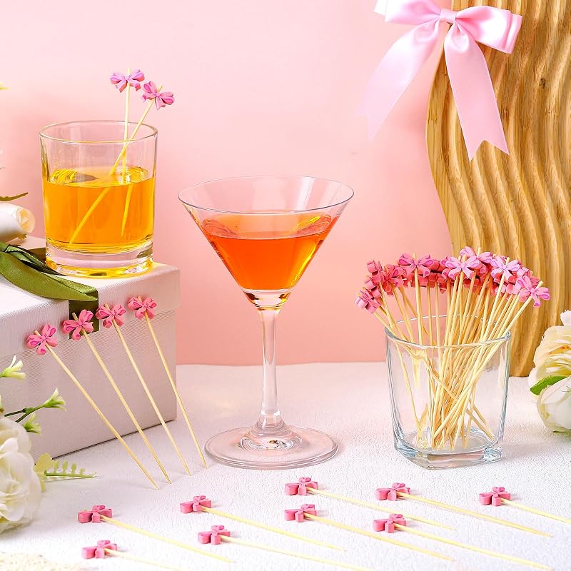 200 Palillos Bambú Lazo Rosa 4.72pulg para Fiesta