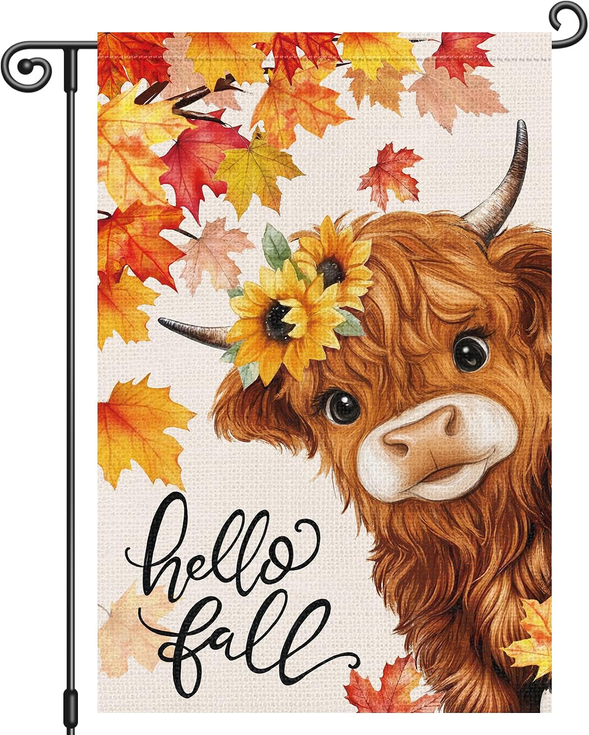 Bandera jardín Hello Fall vaca 12x18" doble cara