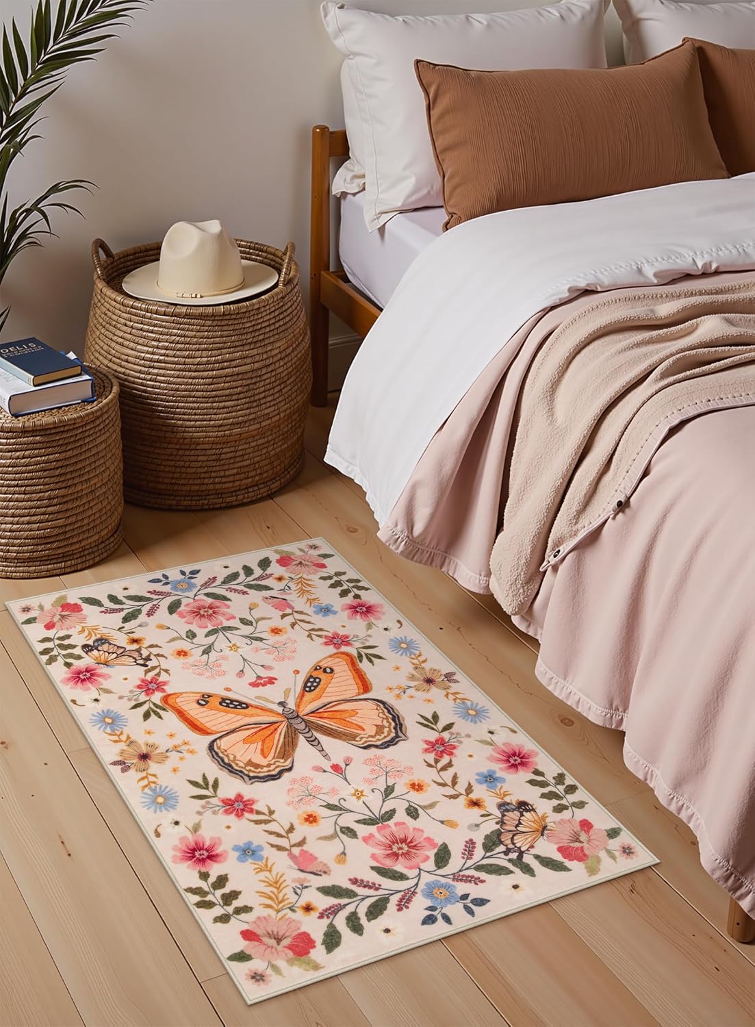 Alfombra baño bohemia floral beige 2x3ft antiderrap lavable