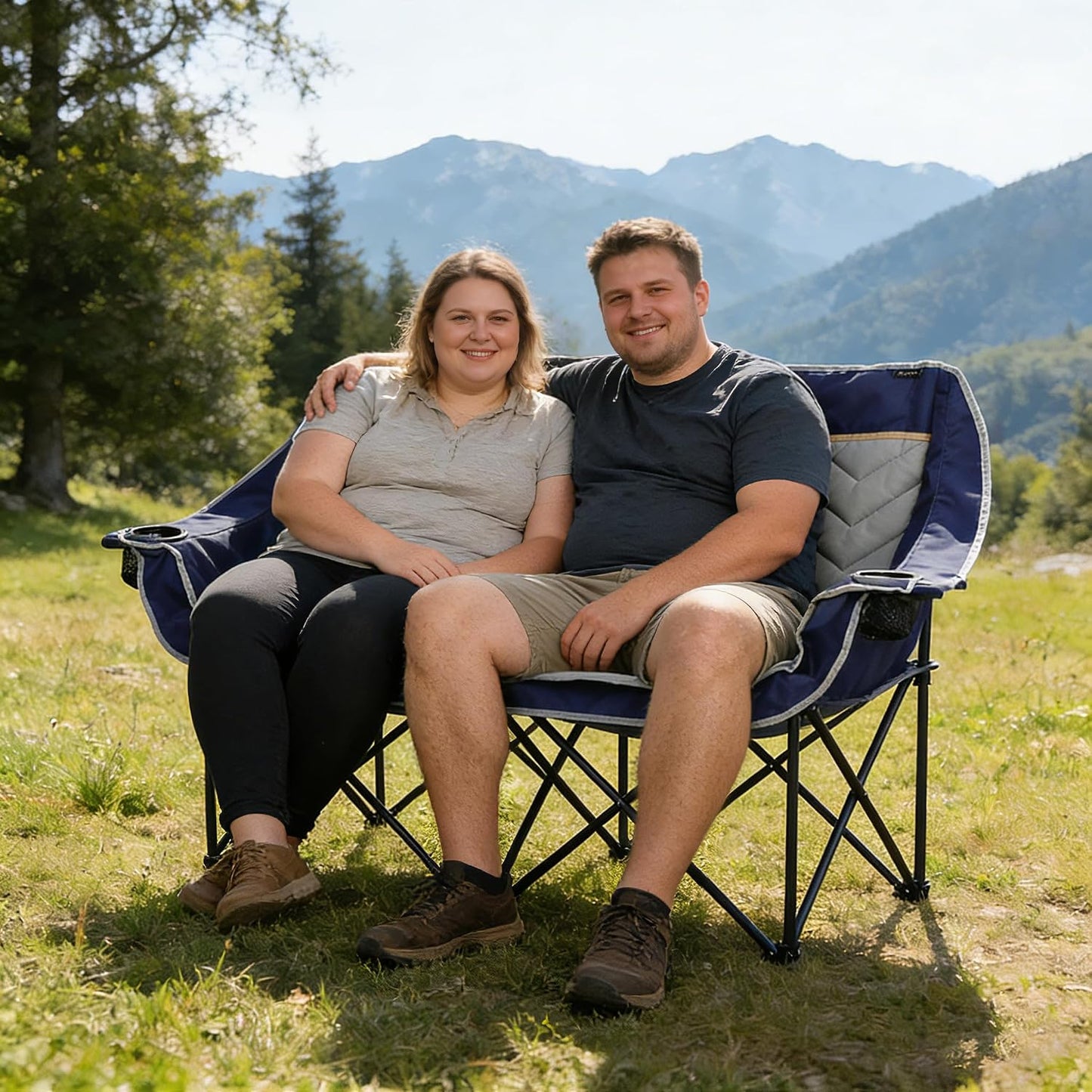 Silla campamento doble acolchada plegable para 2 adultos
