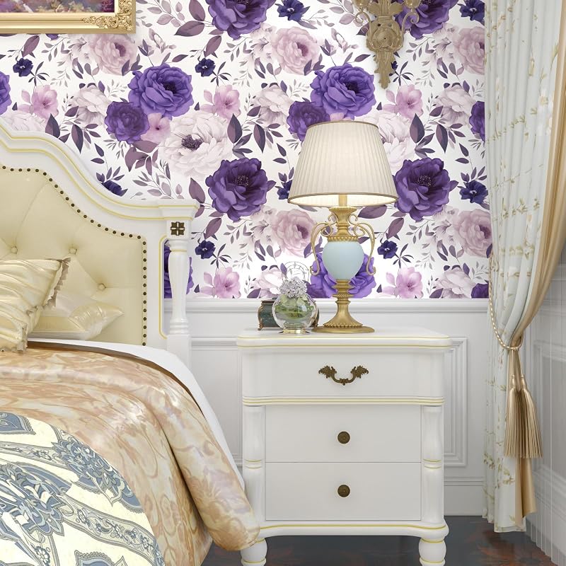 Papel tapiz floral lavanda 17.5x393.5" extraíble