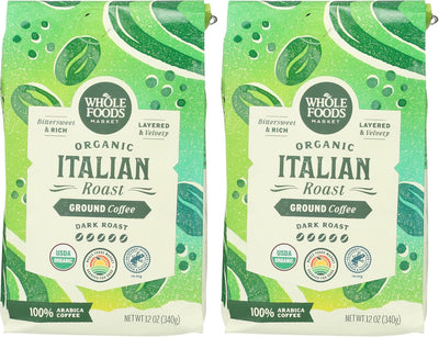 Café tostado italiano molido orgánico 12oz pack 2