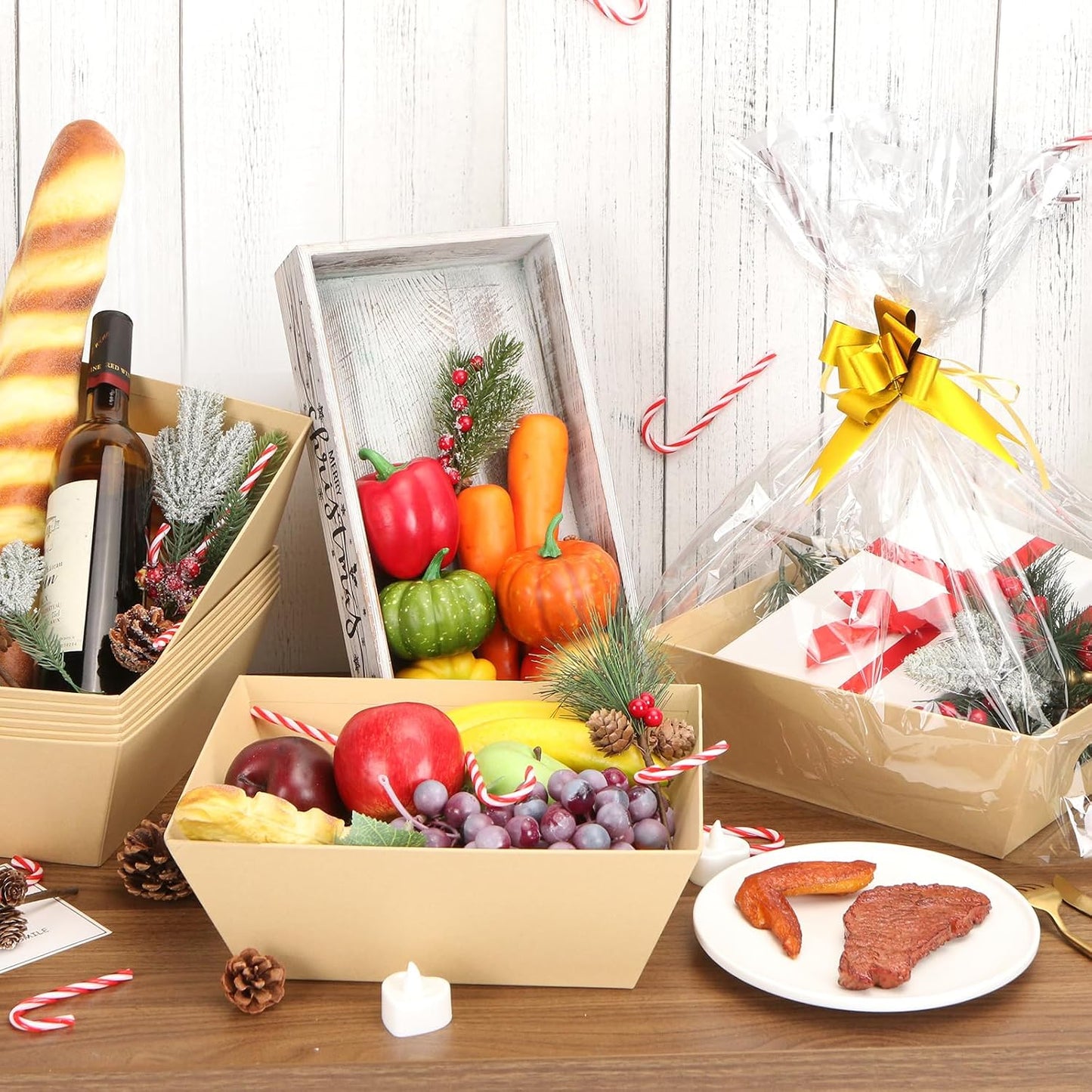 10 Cestas Regalo Kraft 10x12" con 10 Lazo