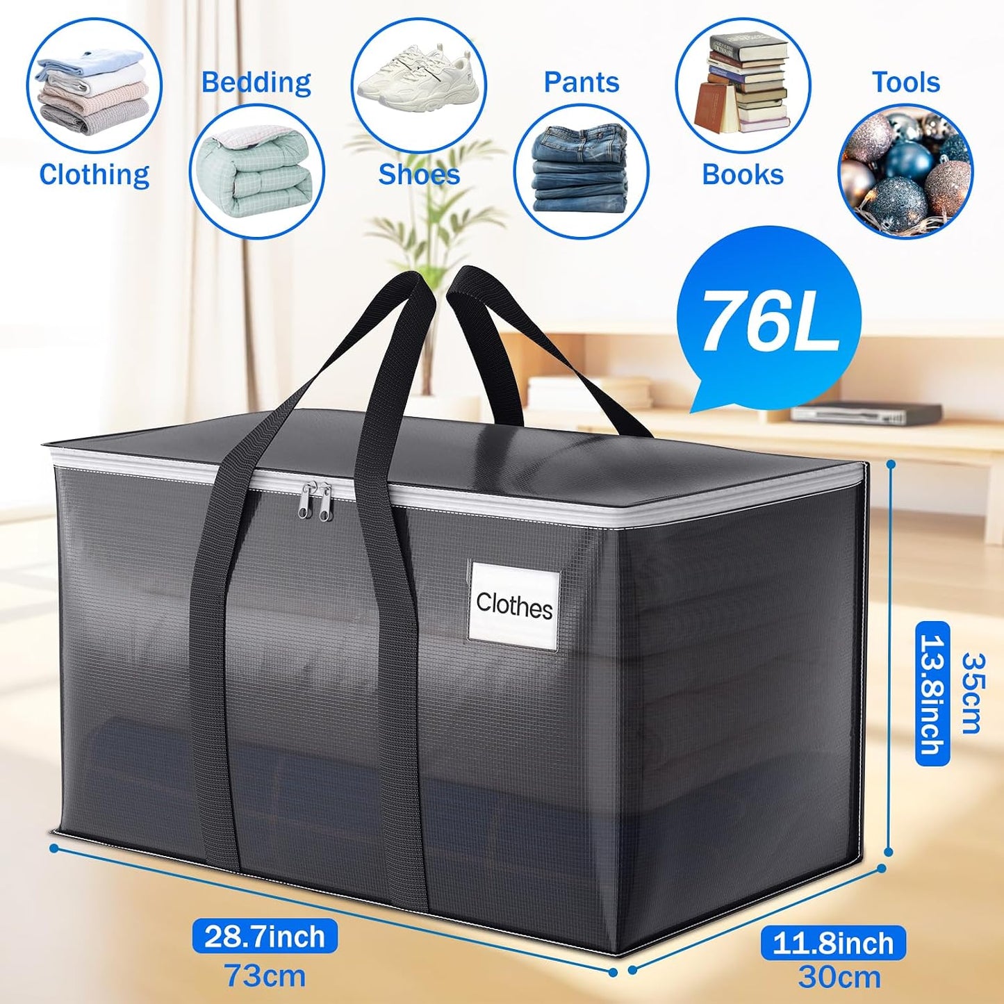 2 Pzas Bolsas Mudanza Resistentes con Cremallera y Asas Gris