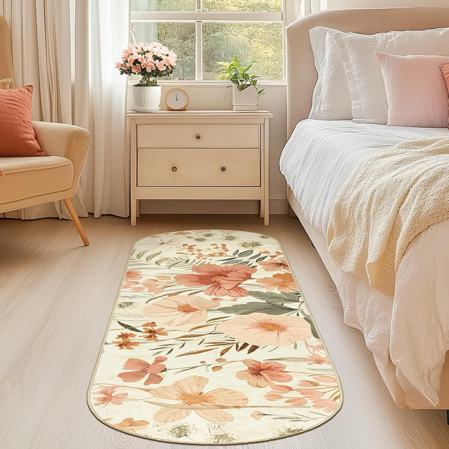 Alfombra pasillo ovalada floral antiderrap lavable