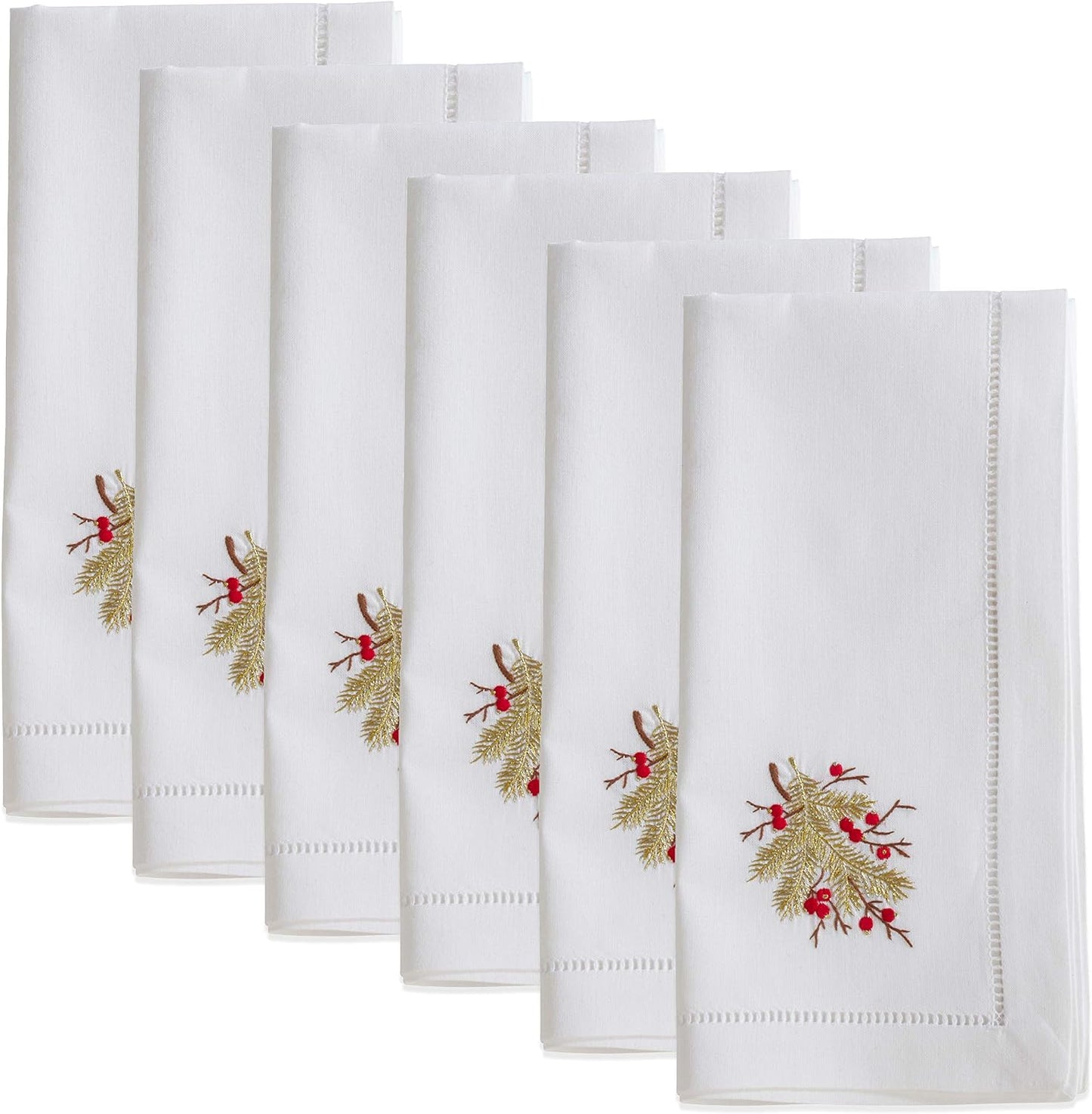 Servilletas bordadas ramas bayas hechas a mano set 6