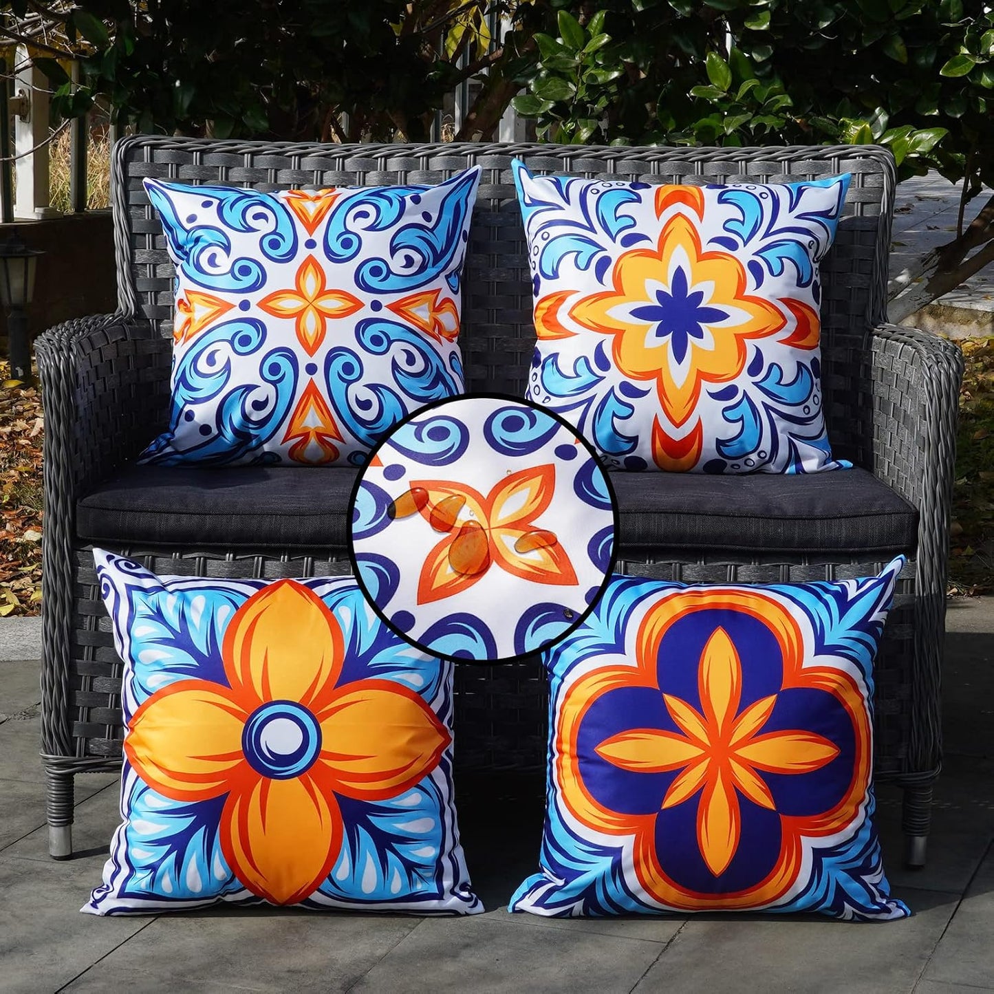 4 Pzas Fundas Almohada Exteriores 20x20" Florales Bohemio
