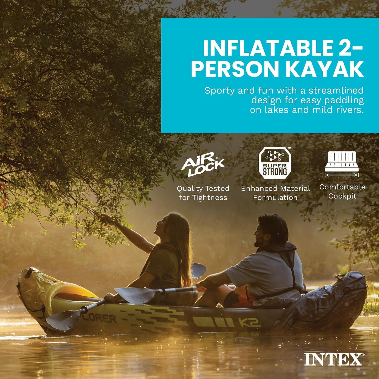 Kayak inflable 2 personas con remos aluminio 86pulg y bomba