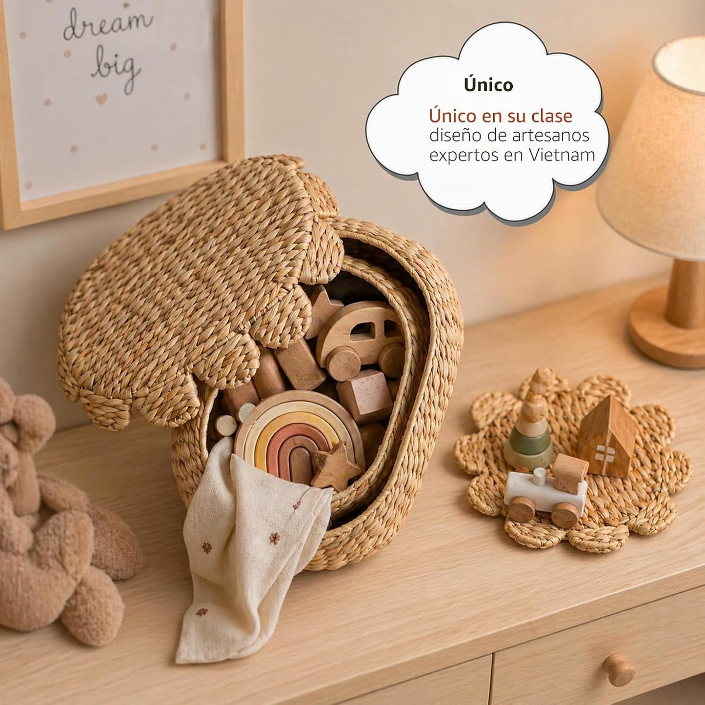 Cestas mimbre redondas con tapa tejida decorativa