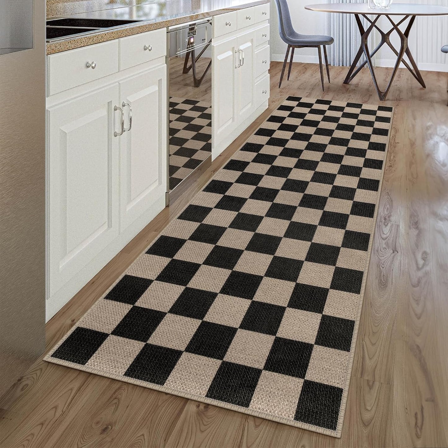Alfombra pasillo yute cuadros 2.6x8ft negra antiderrap