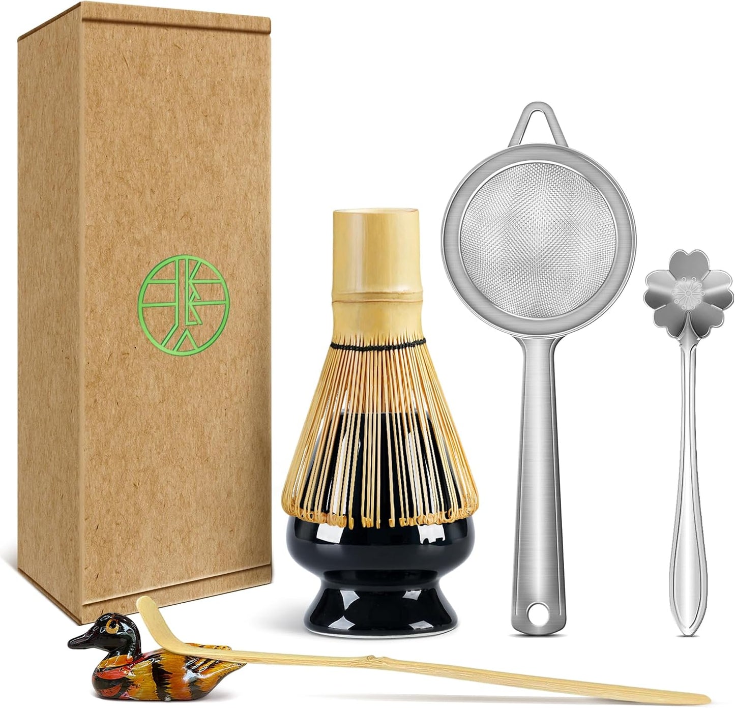 Juego batidor matcha bambú soporte cerámica tamiz cuchara