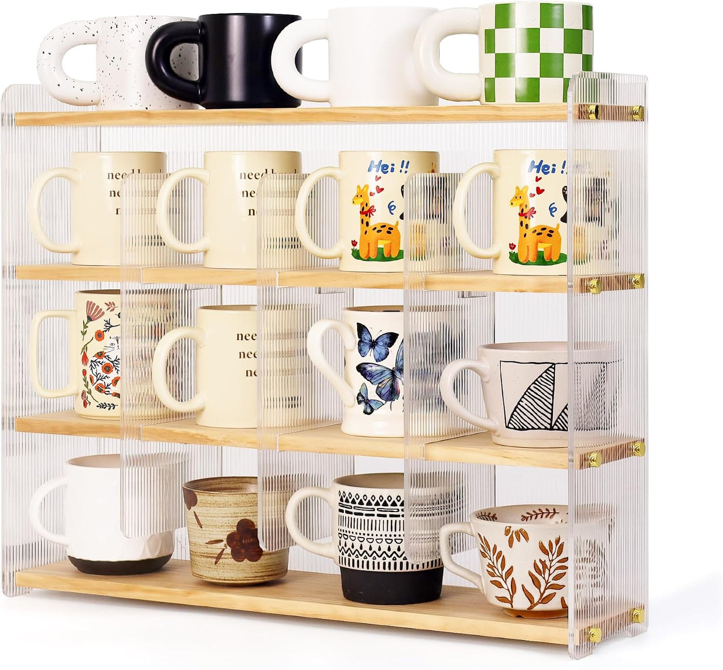Soporte tazas 4 niveles madera encimera bar café