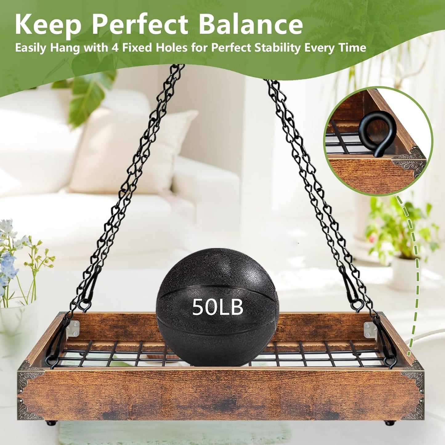 Colgador plantas interior exterior 16pulg madera metal