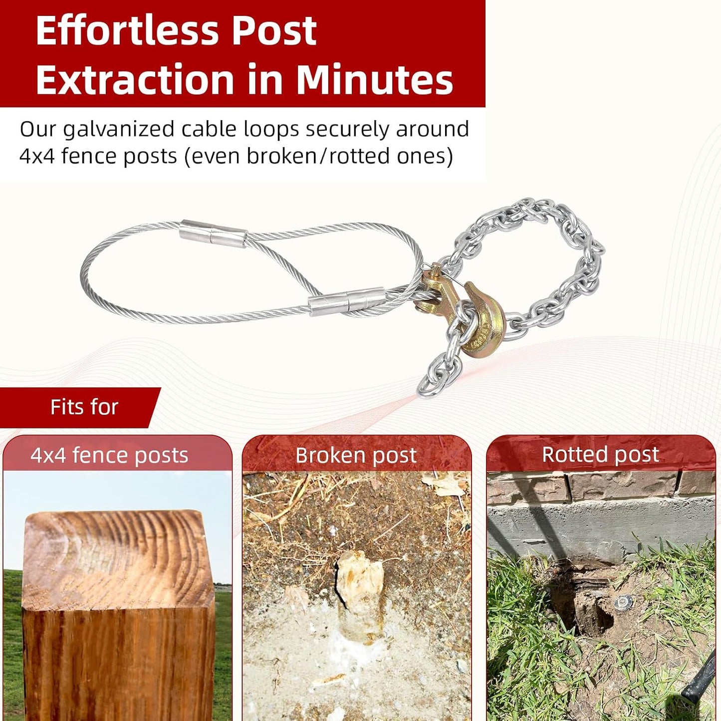 Herramienta para quitar postes valla 4x4 con cable galvanizado