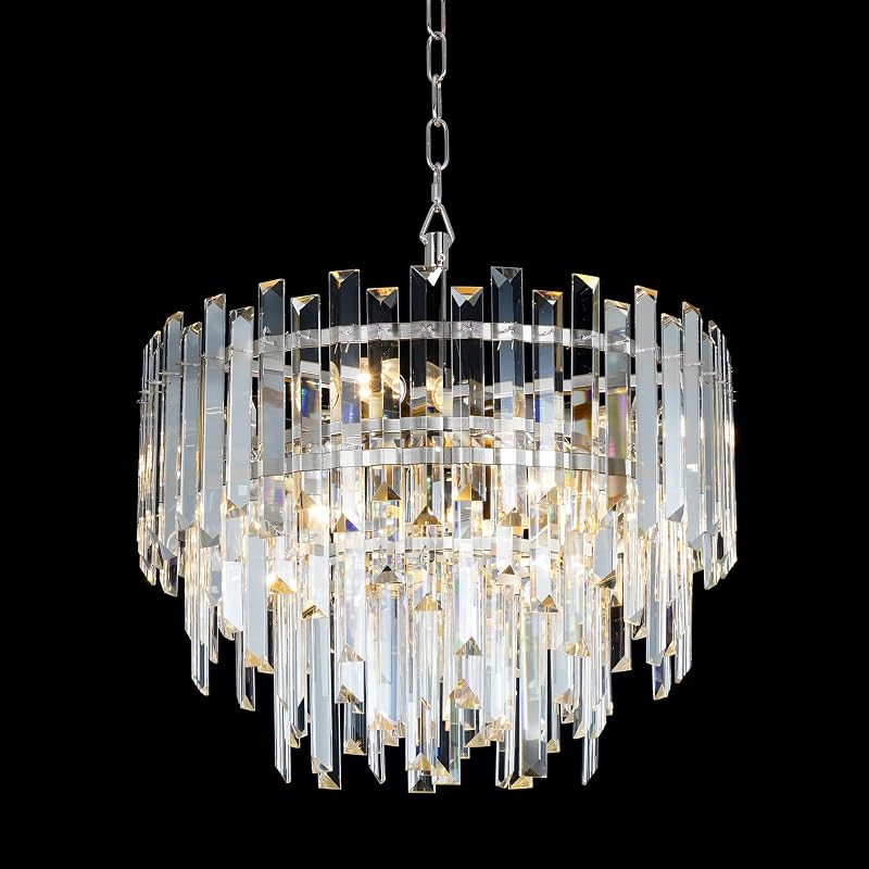 Lámpara colgante de cristal K9 ajustable 6 luces 17.6pulg