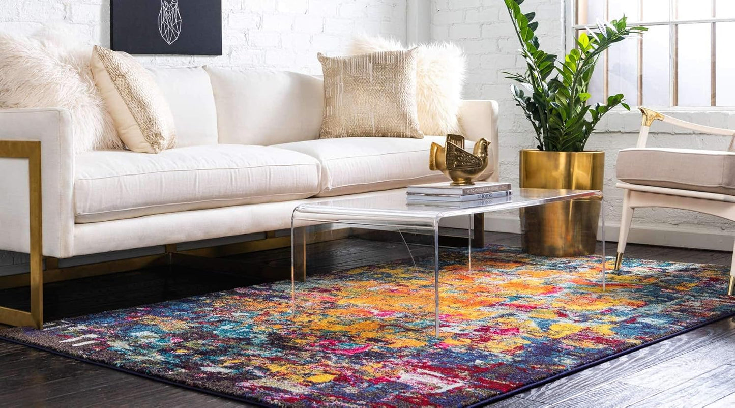 Alfombra rectangular moderna abstracta 8x11ft multicolor