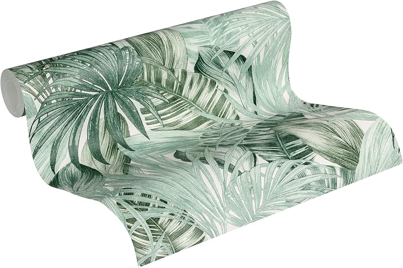 Papel pintado tropical verde 396x20.87"
