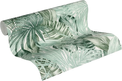 Papel pintado tropical verde 396x20.87"