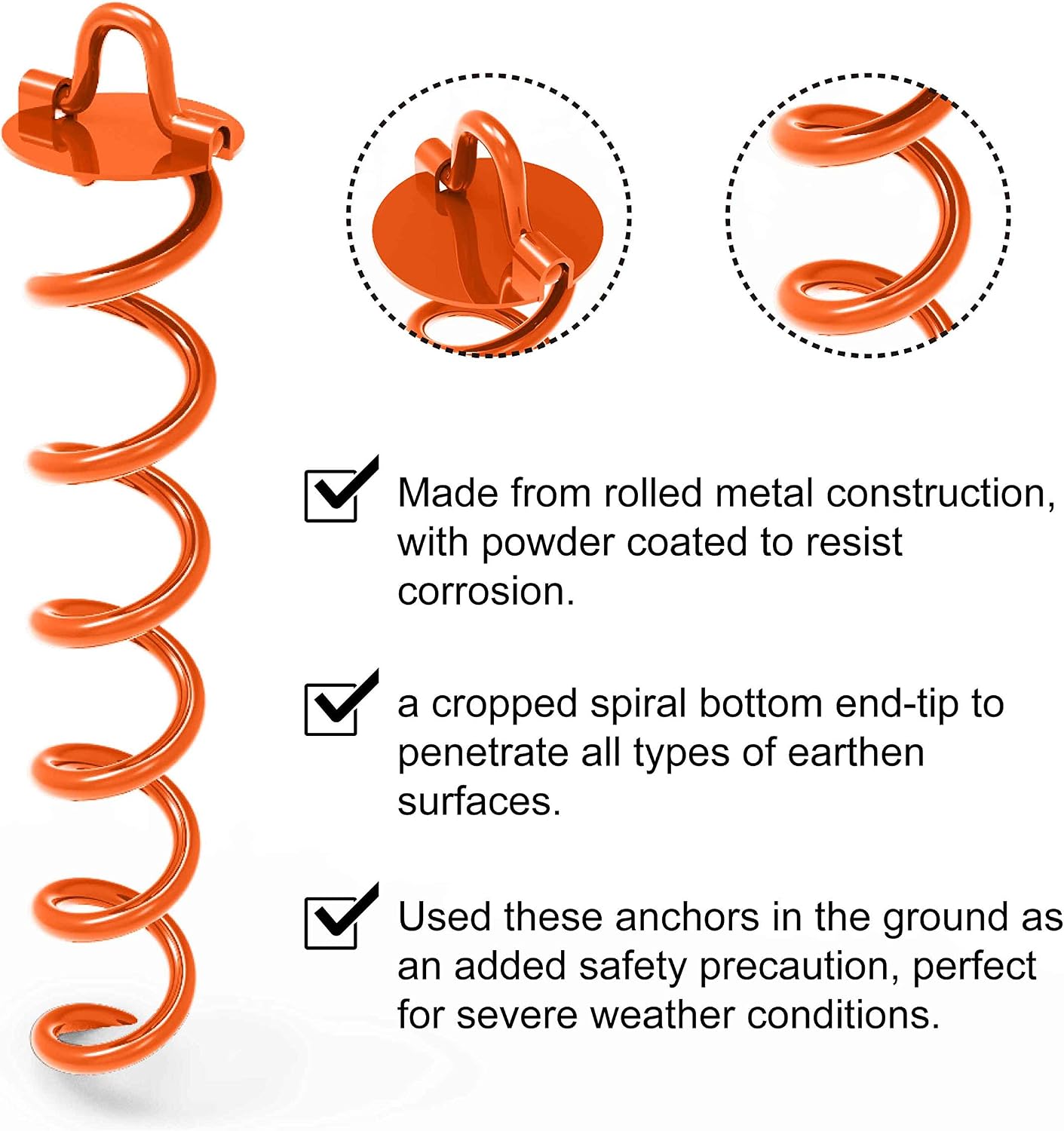 Anclaje suelo espiral 10" correas naranja para tienda