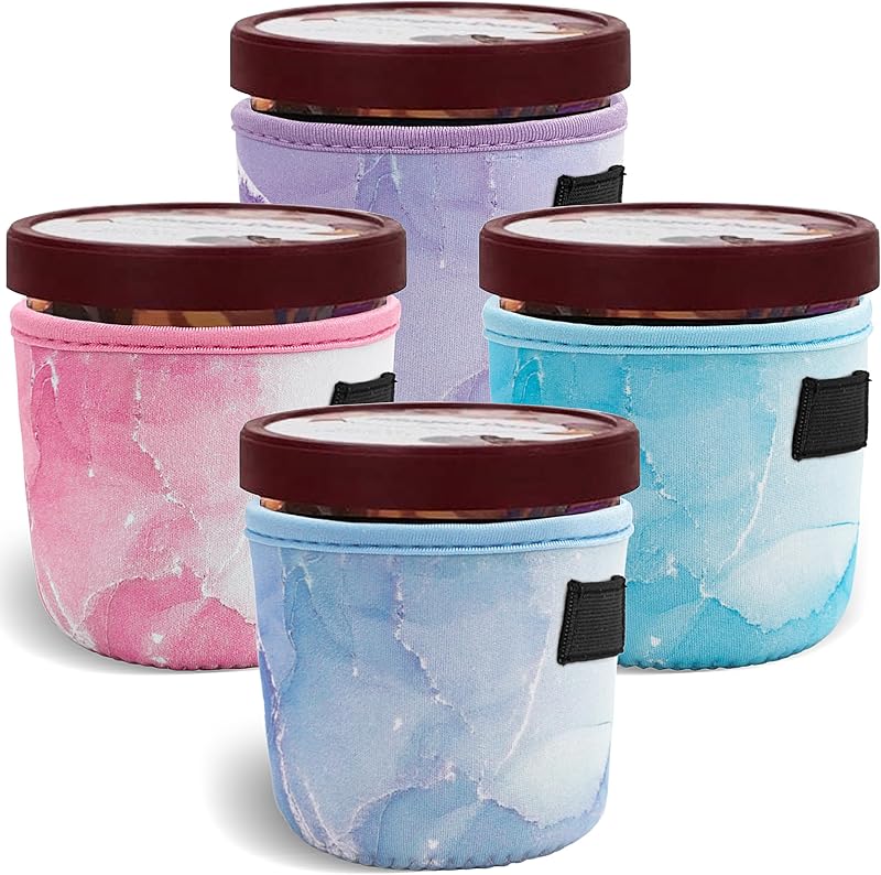 4 Fundas Neopreno Helado con Soporte Cuchara Reutilizables Crema